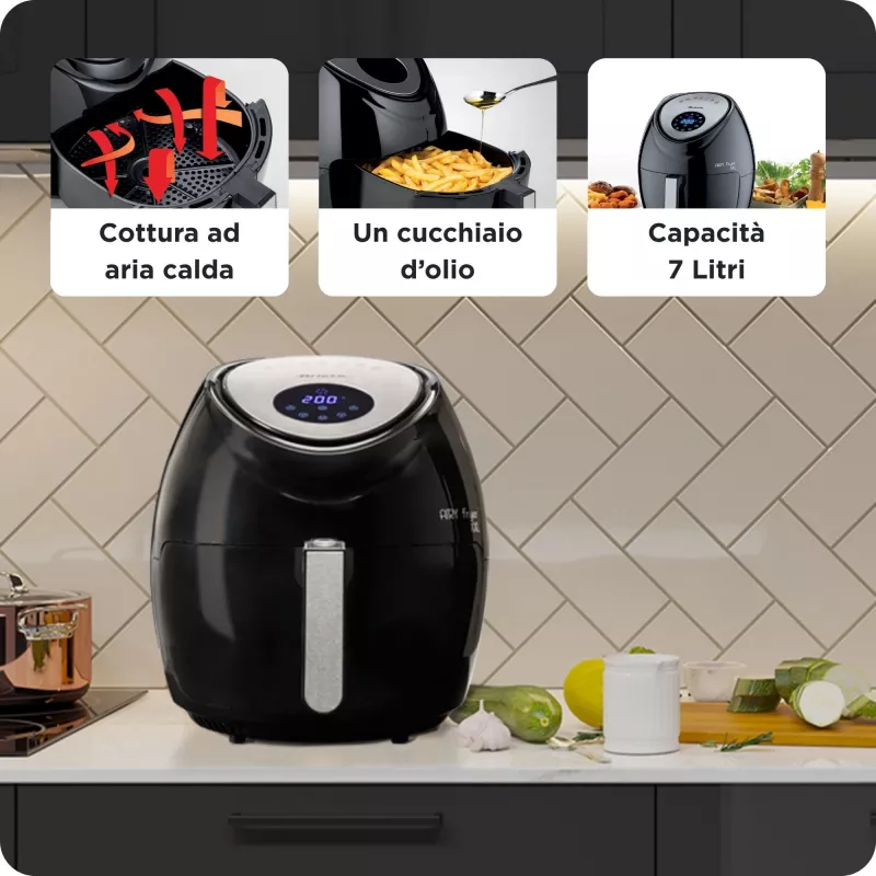 Ariete 4618 Airy Fryer XXL - Air Fryer - Fry 2.5 kg of French Fries - 7 Liters - Cooking Without Oil and Fat - 1800 Watt - Black