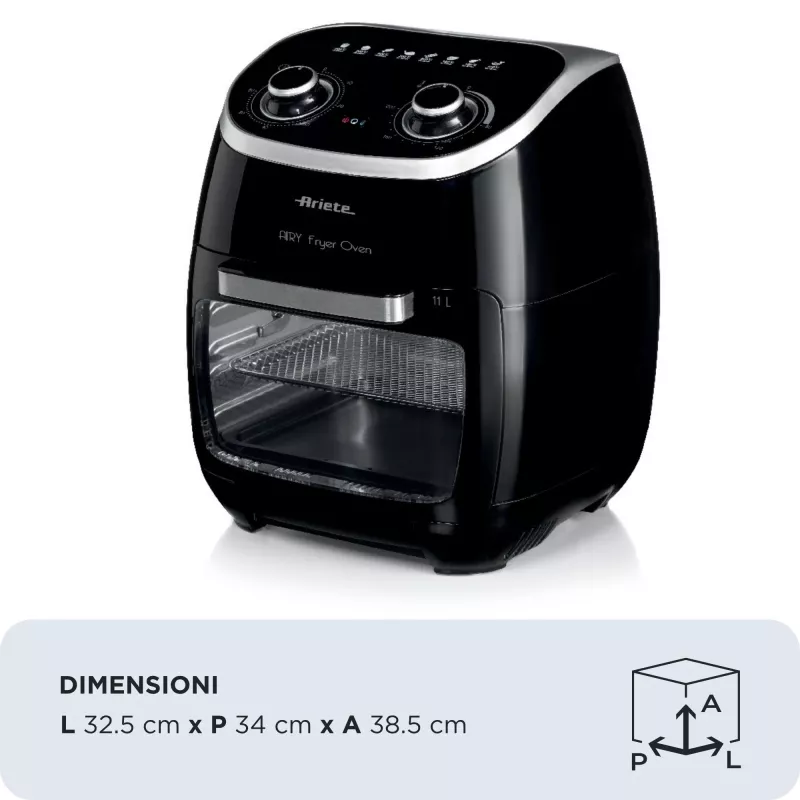 Ariete 4619 Airy Fryer Oven - Air Fryer and Electric Oven with Rotisserie - Rotating Basket - Dryer - 2000 Watt - 11 Liters - Steel