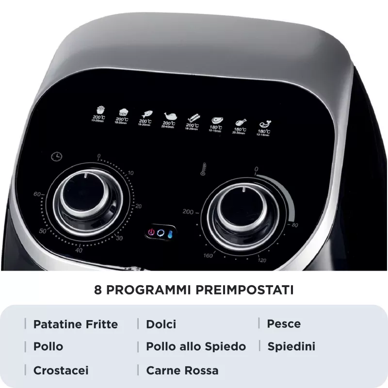 Ariete 4619 Airy Fryer Oven - Air Fryer and Electric Oven with Rotisserie - Rotating Basket - Dryer - 2000 Watt - 11 Liters - Steel
