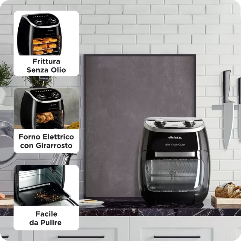 Ariete 4619 Airy Fryer Oven - Air Fryer and Electric Oven with Rotisserie - Rotating Basket - Dryer - 2000 Watt - 11 Liters - Steel