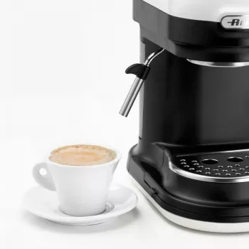 Ariete 1318 Moderna Espresso Machine with Integrated Coffee Grinder, For Coffee Beans and Ground Coffee, Milk Frothing Cappuccino Maker, 1 and 2 Cup Filter, 1080 W, 800 cc, White
