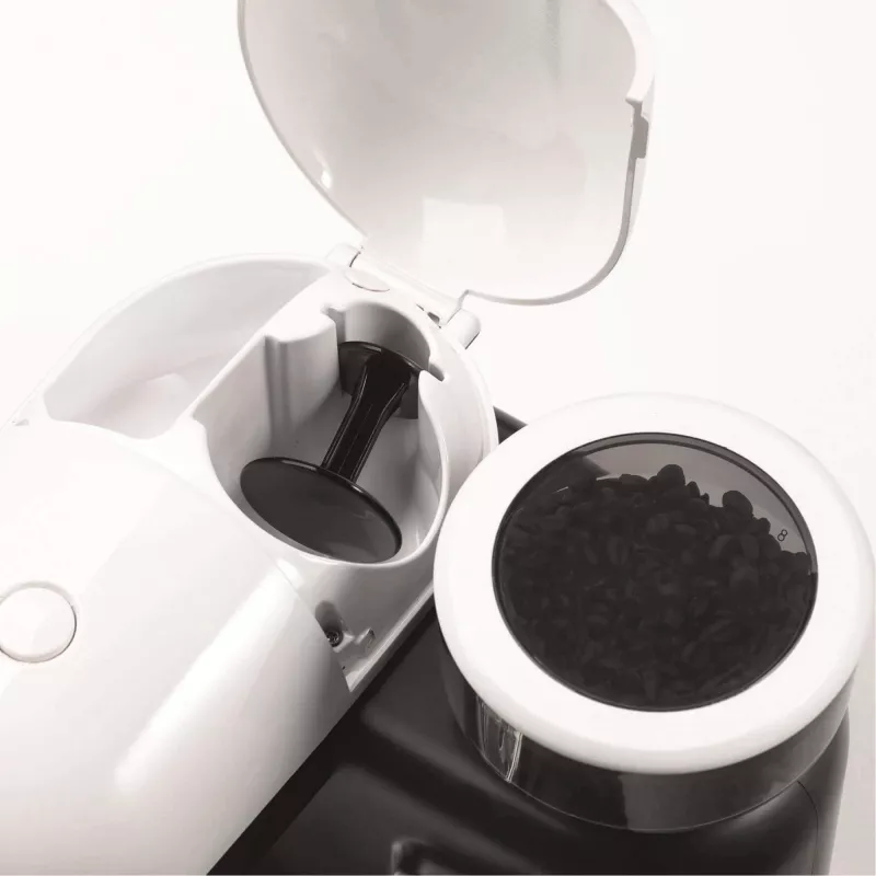 Ariete 1318 Moderna Espresso Machine with Integrated Coffee Grinder, For Coffee Beans and Ground Coffee, Milk Frothing Cappuccino Maker, 1 and 2 Cup Filter, 1080 W, 800 cc, White