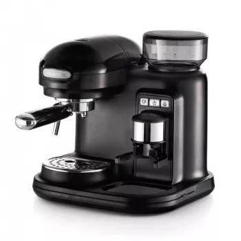 Ariete 1318 Moderna Espresso Machine with Integrated Coffee Grinder, For Coffee Beans and Ground Coffee, Milk Frothing Cappuccino Maker, 1 and 2 Cup Filter, 1080 W, 800 cc, Black