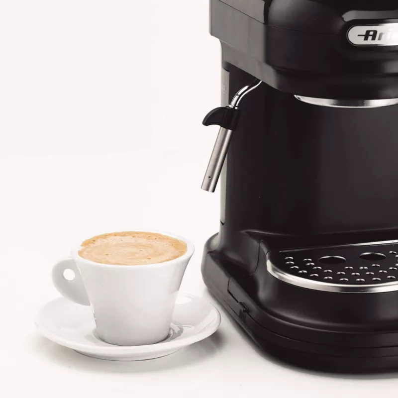Ariete 1318 Moderna Espresso Machine with Integrated Coffee Grinder, For Coffee Beans and Ground Coffee, Milk Frothing Cappuccino Maker, 1 and 2 Cup Filter, 1080 W, 800 cc, Black