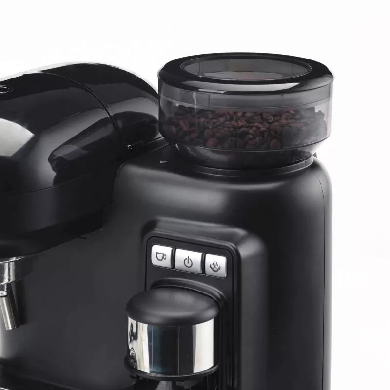 Ariete 1318 Moderna Espresso Machine with Integrated Coffee Grinder, For Coffee Beans and Ground Coffee, Milk Frothing Cappuccino Maker, 1 and 2 Cup Filter, 1080 W, 800 cc, Black
