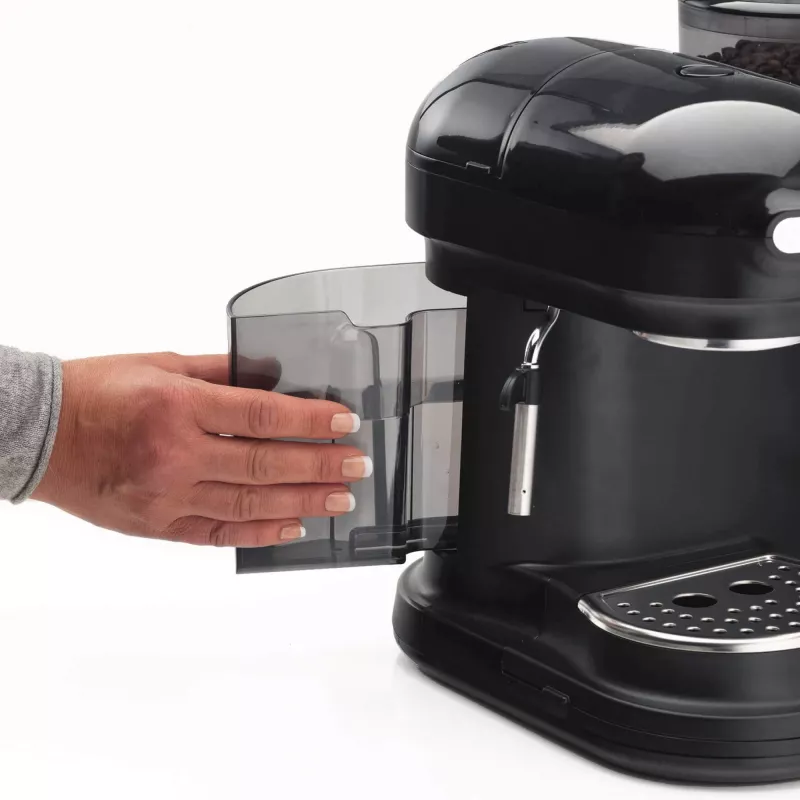 Ariete 1318 Moderna Espresso Machine with Integrated Coffee Grinder, For Coffee Beans and Ground Coffee, Milk Frothing Cappuccino Maker, 1 and 2 Cup Filter, 1080 W, 800 cc, Black