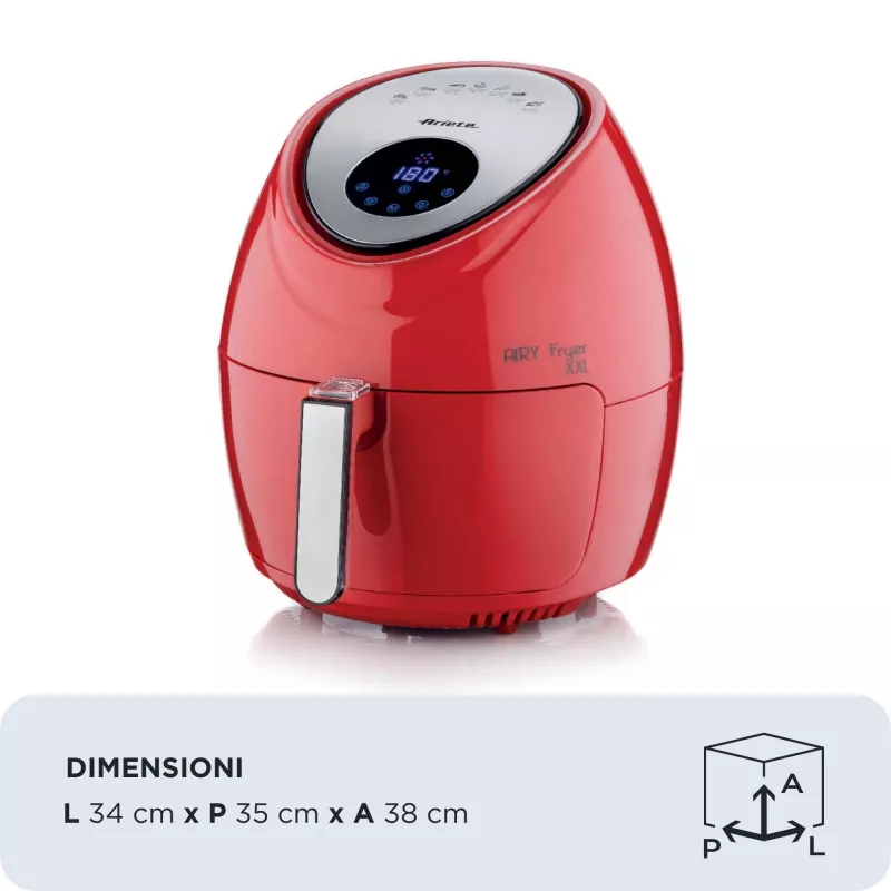 Ariete 4618 Airy Fryer XXL - Air Fryer - Fry 2.5 kg of French Fries - 7Liters - Cooking Without Oil and Fat - 1800 Watt - Red