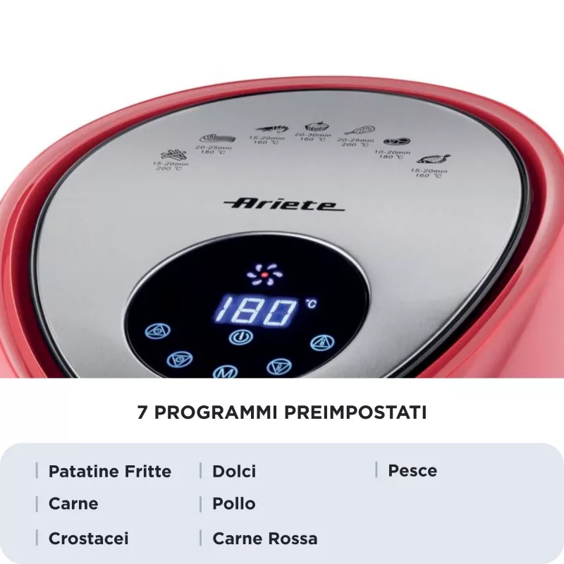 Ariete 4618 Airy Fryer XXL - Air Fryer - Fry 2.5 kg of French Fries - 7Liters - Cooking Without Oil and Fat - 1800 Watt - Red