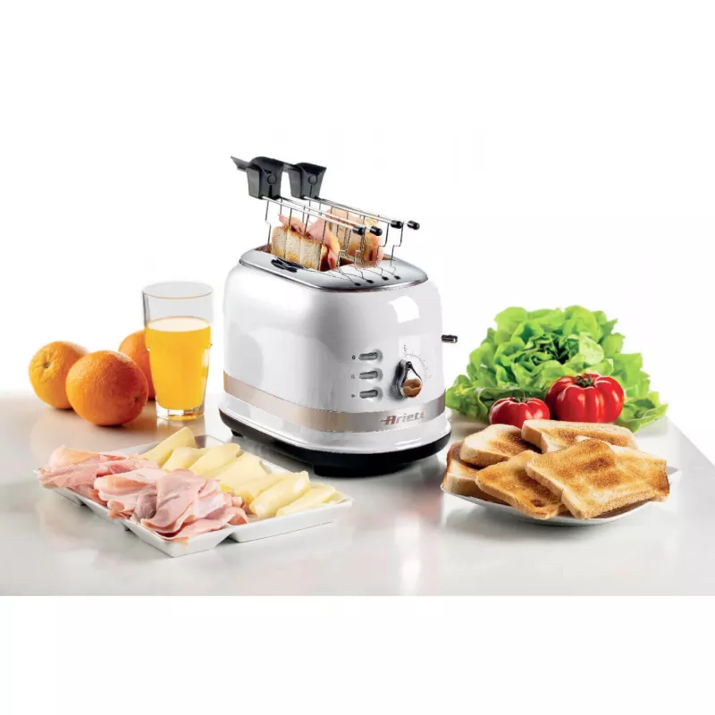Ariete 149 Modern white toaster with tongs for 2 slices of bread, sandwich or toast - 6 browning levels - Defrosting - Modern line - White