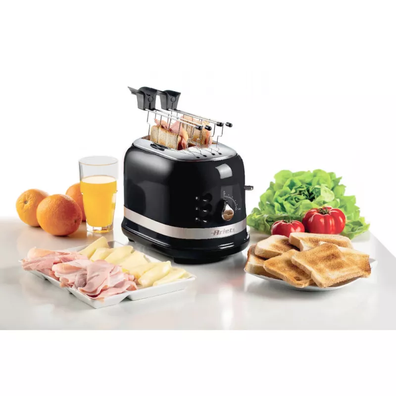 Ariete 149 Modern white toaster with tongs for 2 slices of bread, sandwich or toast - 6 browning levels - Defrosting - Modern line - Black