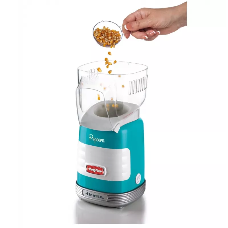 Ariete 2956, Pop Corn Party Time, Pop Corn Machine, Bursts 60gr of Corn for Pop Corn in 2 minutes with Hot Air, Fat Free, 1000 Watt, Blue