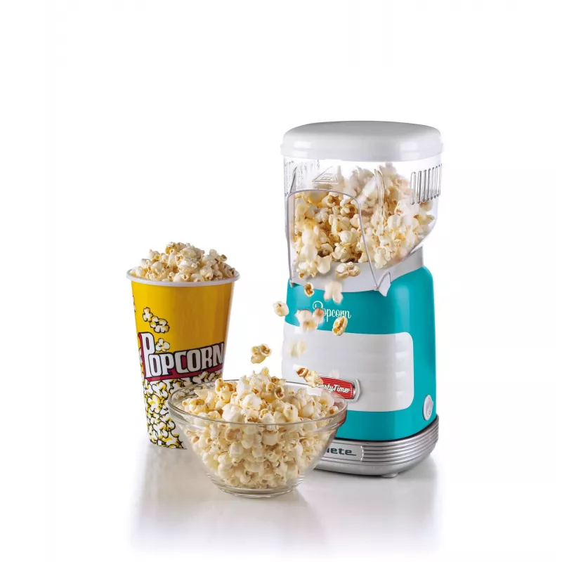 Ariete 2956, Pop Corn Party Time, Pop Corn Machine, Bursts 60gr of Corn for Pop Corn in 2 minutes with Hot Air, Fat Free, 1000 Watt, Blue