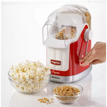 Ariete 2958 Pop Corn Maker Party Time, Popcorn Maker with Lever, 1100 Watt, Capacity 600 g, Fat Free Hot Air Cooking, Red