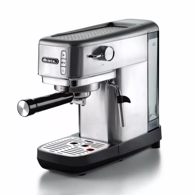 Ariete 1380 Metal coffee machine, compatible with ground coffee and ESE pods, 1300 W, 1.1 L capacity, 15 bar pressure, ½ cup filter, Cappuccino device, Silver