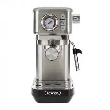 Ariete 1381 Coffee machine with pressure gauge, compatible with ground coffee and ESE pods, 1300 W, 1.1 L capacity, 15 bar pressure, ½ cup filter, Cappuccino device, Silver
