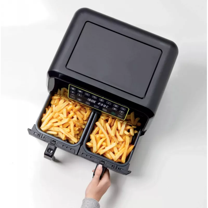 Ariete 4623 Airy Fryer Dual, Air fryer with double basket, 1700 W, 8L capacity, 3 cooking functions, Digital LED Touch panel, 8 preset programs, Timer, 2 baskets, Black