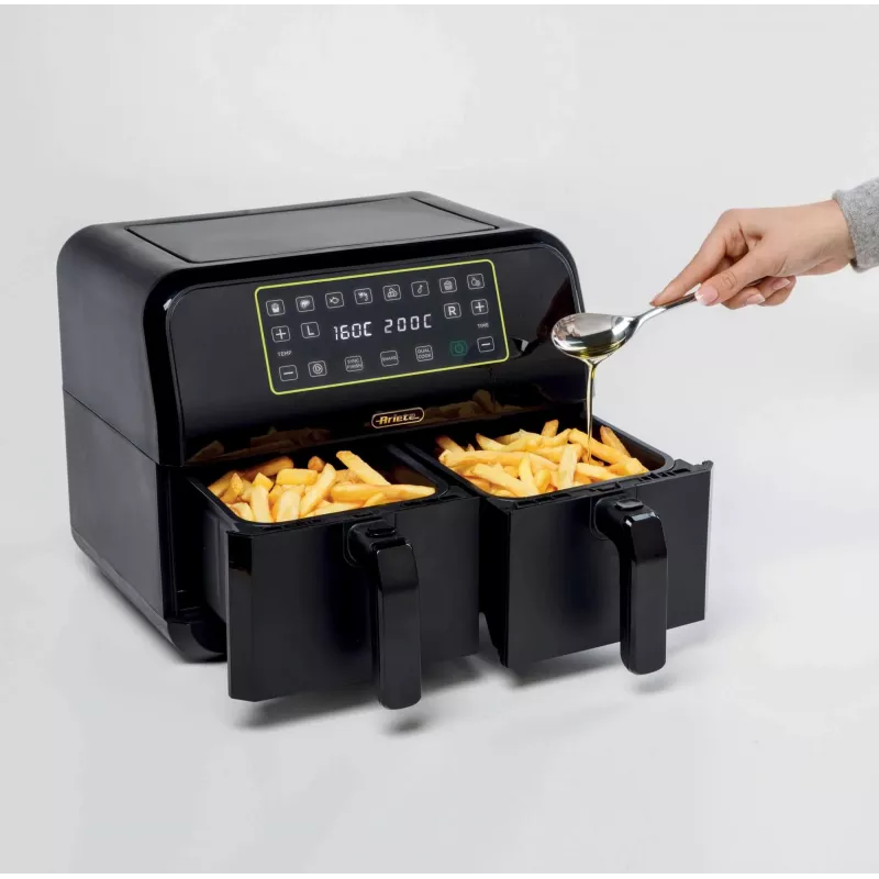 Ariete 4623 Airy Fryer Dual, Air fryer with double basket, 1700 W, 8L capacity, 3 cooking functions, Digital LED Touch panel, 8 preset programs, Timer, 2 baskets, Black