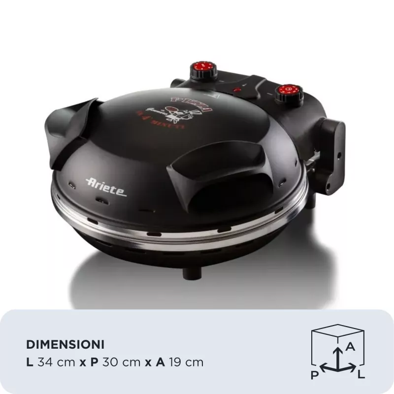 Ariete 917 Pizza Oven - Pizza in 4 minutes - Refractory stone plate with non-stick treatment - Max temperature 400 ° - 1200 Watt - Timer 30 '- Black