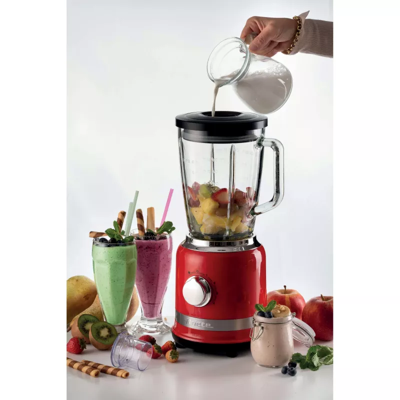Ariete Moderna Red Blender with glass cup, Tabletop blender, 1.5 L, Pulse function, Ice crushing, 1000 W, Red