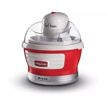 Ariete 643 Ice Cream Maker Party Time, Ice cream making machine, 12W, 1.5 L capacity, Removable basket with double insulation, Preparation time 30 minutes, Lid for adding ingredients, Red