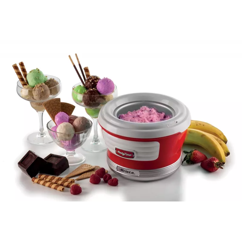 Ariete 643 Ice Cream Maker Party Time, Ice cream making machine, 12W, 1.5 L capacity, Removable basket with double insulation, Preparation time 30 minutes, Lid for adding ingredients, Red