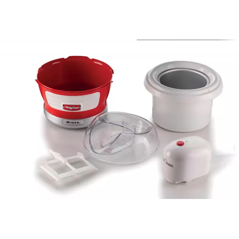 Ariete 643 Ice Cream Maker Party Time, Ice cream making machine, 12W, 1.5 L capacity, Removable basket with double insulation, Preparation time 30 minutes, Lid for adding ingredients, Red