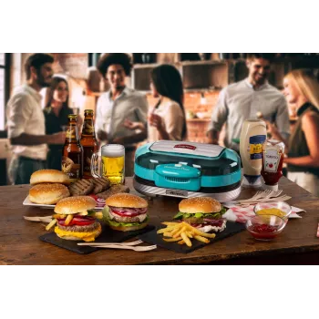 Ariete 205 Hamburger Maker Party Time, Hamburger making machine, 1200 W, Double non-stick plates, 2 compartments, Easy to clean, blue