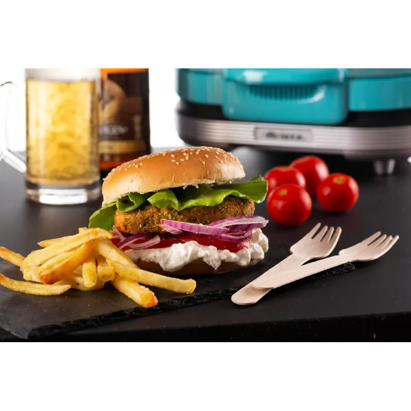 Ariete 205 Hamburger Maker Party Time, Hamburger making machine, 1200 W, Double non-stick plates, 2 compartments, Easy to clean, blue