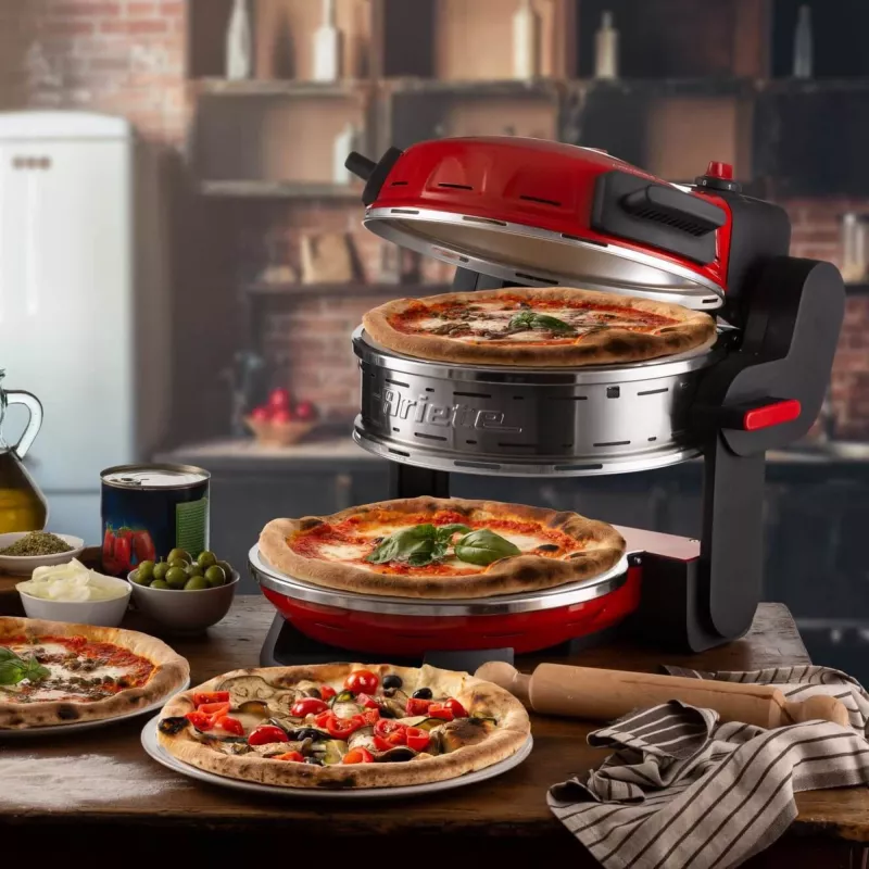 Ariete 927 Pizzeria , Double pizza oven, 2 pizzas in 4 minutes, 2300 W, 2 refractory stones, 2 thermostats, Diameter 32 cm, 5 cooking levels, 2 stainless steel paddles, Red