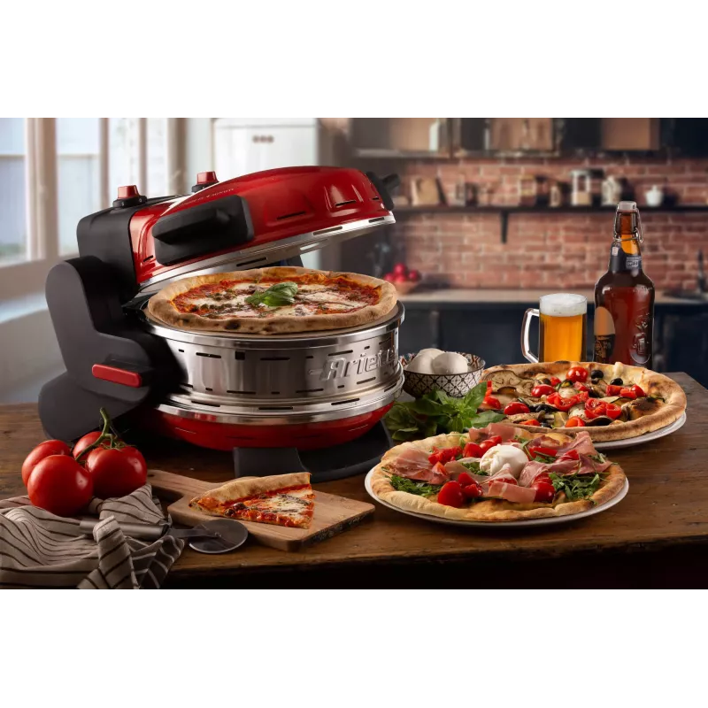 Ariete 927 Pizzeria , Double pizza oven, 2 pizzas in 4 minutes, 2300 W, 2 refractory stones, 2 thermostats, Diameter 32 cm, 5 cooking levels, 2 stainless steel paddles, Red