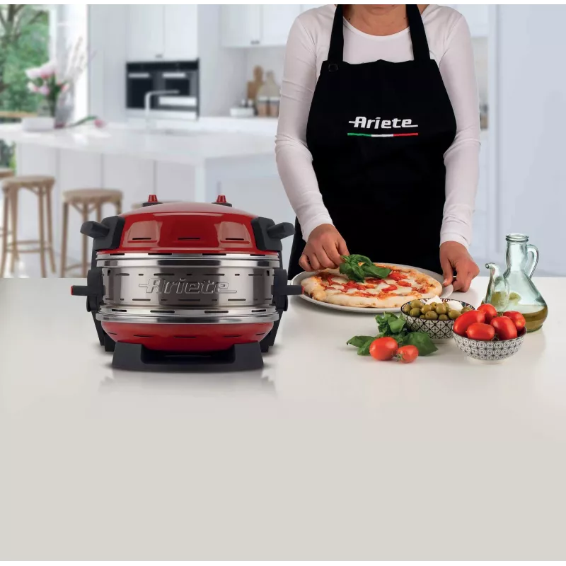 Ariete 927 Pizzeria , Double pizza oven, 2 pizzas in 4 minutes, 2300 W, 2 refractory stones, 2 thermostats, Diameter 32 cm, 5 cooking levels, 2 stainless steel paddles, Red