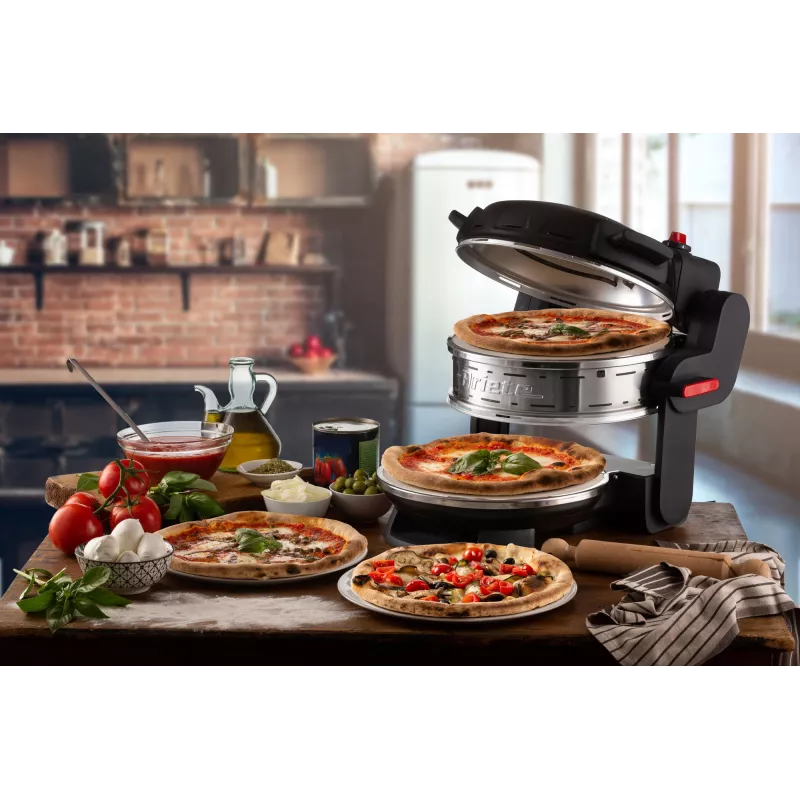 Ariete 927 Pizzeria , Double pizza oven, 2 pizzas in 4 minutes, 2300 W, 2 refractory stones, 2 thermostats, Diameter 32 cm, 5 cooking levels, 2 stainless steel paddles, Red