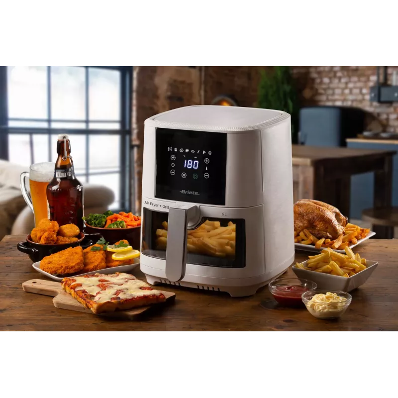 Ariete 4626 Airy Fryer 6L, Air Fryer, 1300 W, 6L Capacity, 2.5kg Cooking Capacity, 8 Preset Programs, Temperature up to 200°, Transparent Basket for Cooking Control, Black