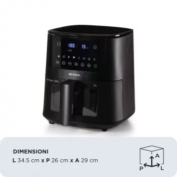 Ariete 4633, Air fryer 4L, 1400W, Capacity 4L, 9 programs, Shake and Grill Function, Temperature up to 200°C, Black