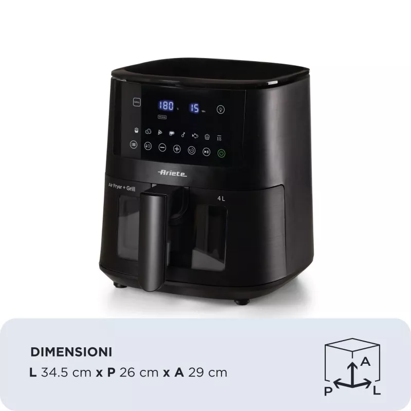 Ariete 4633, Air fryer 4L, 1400W, Capacity 4L, 9 programs, Shake and Grill Function, Temperature up to 200°C, Black