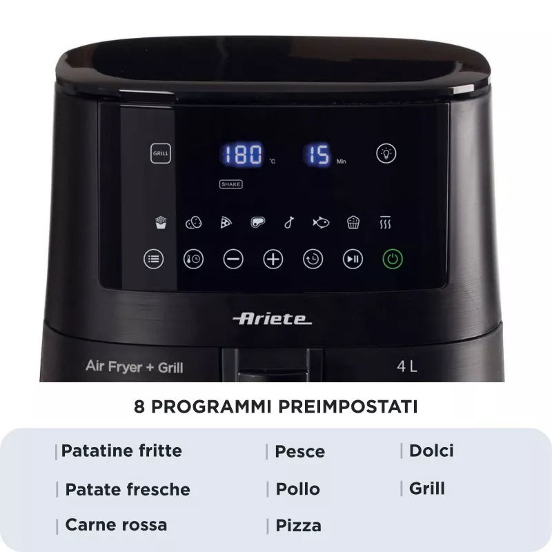 Ariete 4633, Air fryer 4L, 1400W, Capacity 4L, 9 programs, Shake and Grill Function, Temperature up to 200°C, Black