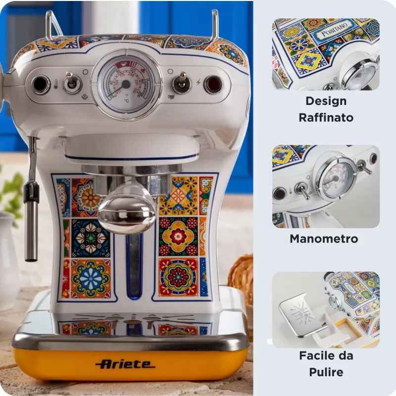 Ariete 1389 Positano coffee machine, 850W, Tank capacity 0.9L, 1 or 2 cups filter, Drip tray, Milk frother