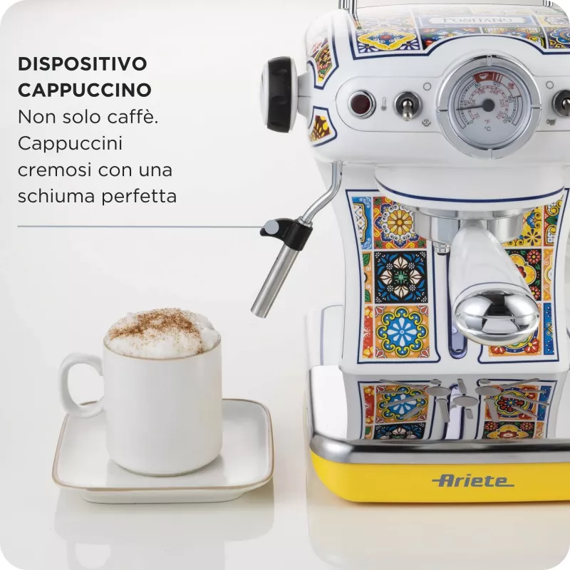 Ariete 1389 Positano coffee machine, 850W, Tank capacity 0.9L, 1 or 2 cups filter, Drip tray, Milk frother