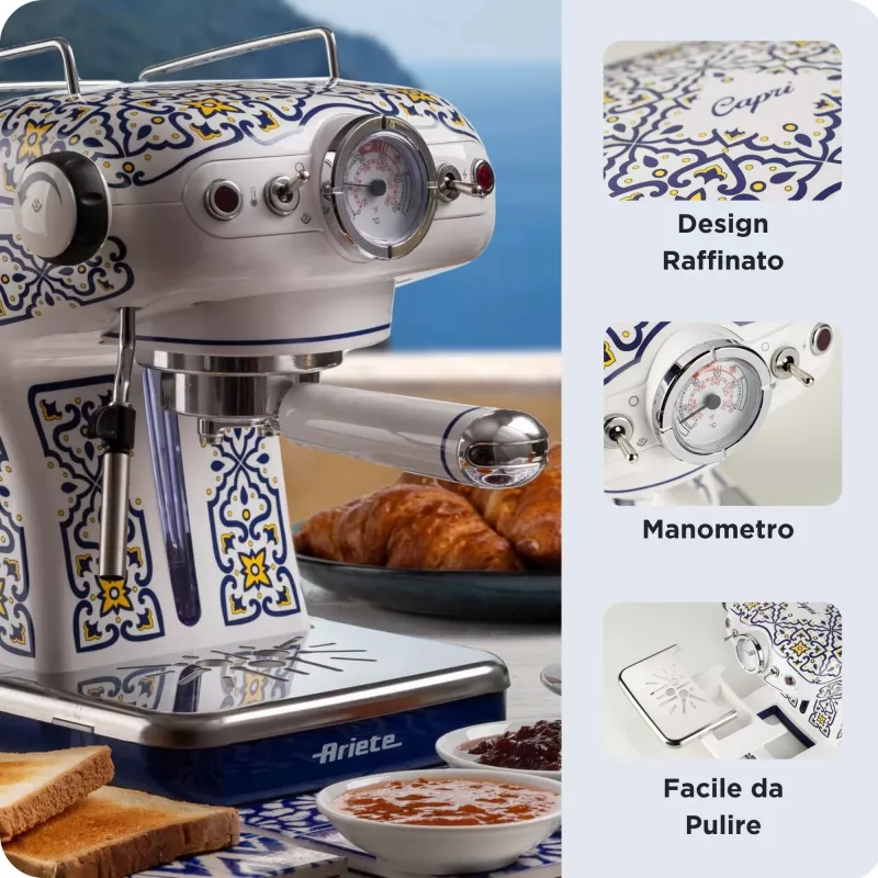 Ariete 1389 Capri coffee machine, 850W, Tank capacity 0.9L, 1 or 2 cups filter, Drip tray, Milk frother