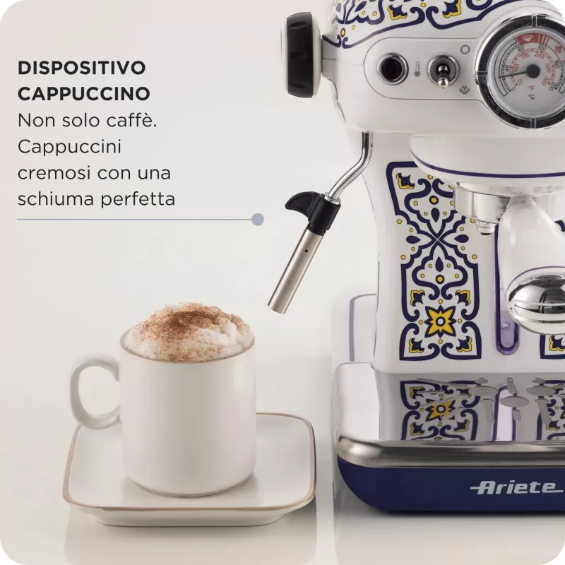 Ariete 1389 Capri coffee machine, 850W, Tank capacity 0.9L, 1 or 2 cups filter, Drip tray, Milk frother