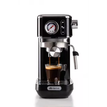 Ariete 1381 Coffee machine with pressure gauge, compatible with ground coffee and ESE pods, 1300 W, 1.1 L capacity, 15 bar pressure, ½ cup filter, Cappuccino device, Black