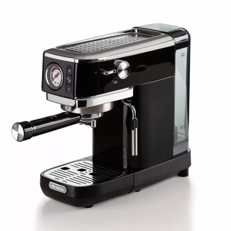 Ariete 1381 Coffee machine with pressure gauge, compatible with ground coffee and ESE pods, 1300 W, 1.1 L capacity, 15 bar pressure, ½ cup filter, Cappuccino device, Black