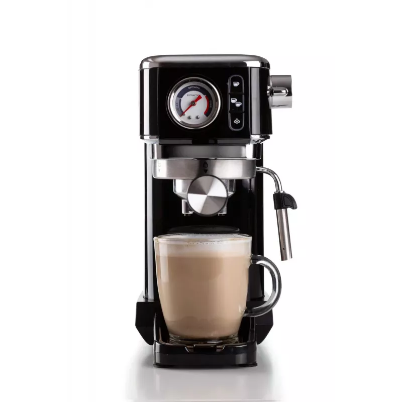 Ariete 1381 Coffee machine with pressure gauge, compatible with ground coffee and ESE pods, 1300 W, 1.1 L capacity, 15 bar pressure, ½ cup filter, Cappuccino device, Black