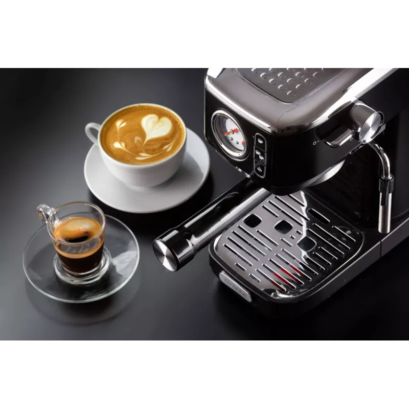 Ariete 1381 Coffee machine with pressure gauge, compatible with ground coffee and ESE pods, 1300 W, 1.1 L capacity, 15 bar pressure, ½ cup filter, Cappuccino device, Black