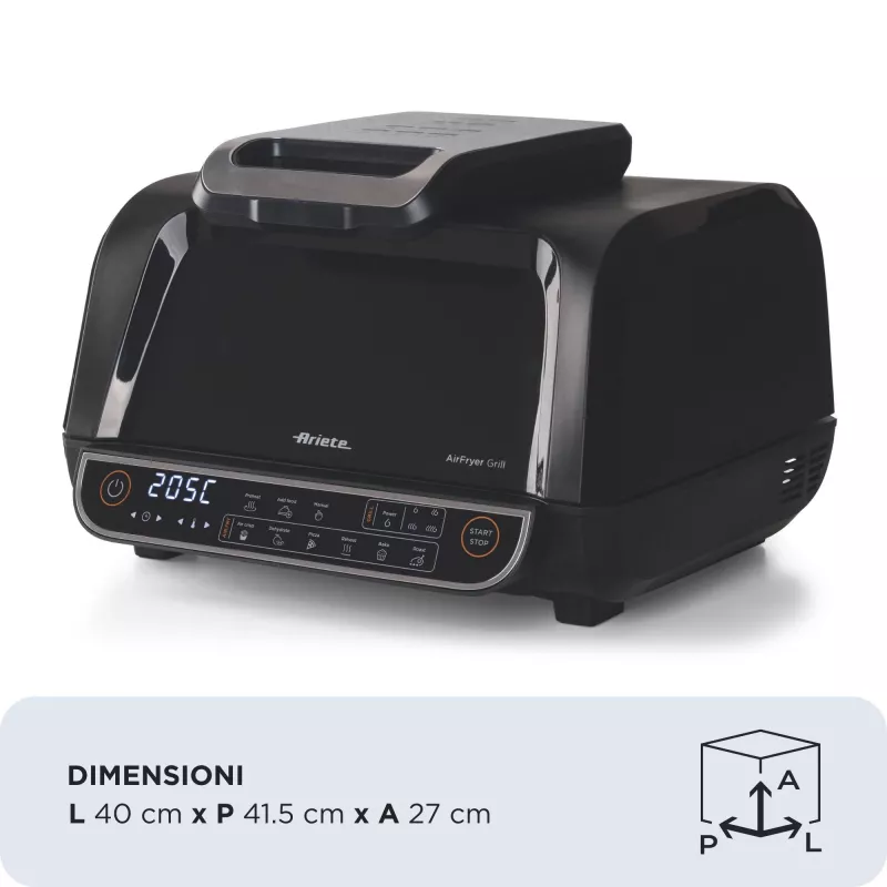 Ariete 4635 Air Fryer Grill, Air Fryer and Grill, Steak Grill, 1700W, Capacity 8L, Frying and Grilling, 8 cooking functions, Timer, Black
