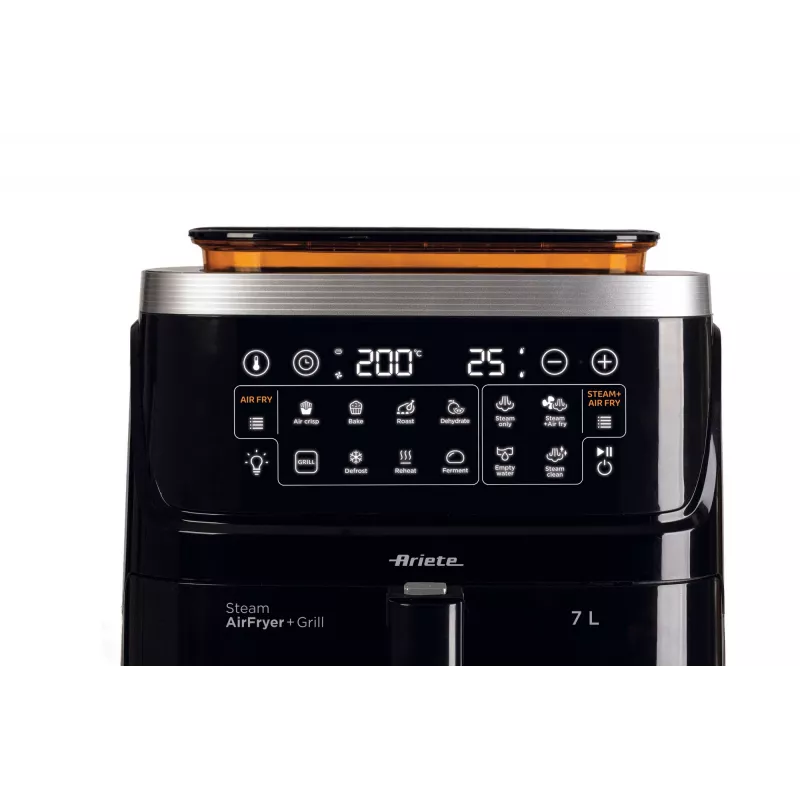 Ariete 4636 Air fryer with steam function + Grill, 1700W, Dehydrating function, 10 cooking functions, Transparent basket, Timer, Black