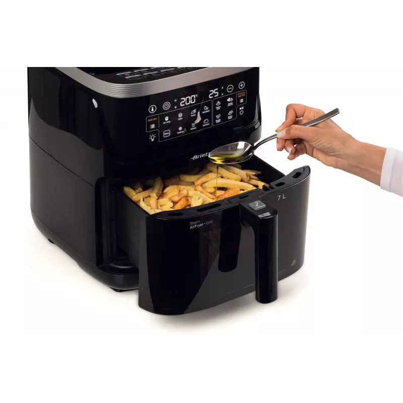 Ariete 4636 Air fryer with steam function + Grill, 1700W, Dehydrating function, 10 cooking functions, Transparent basket, Timer, Black