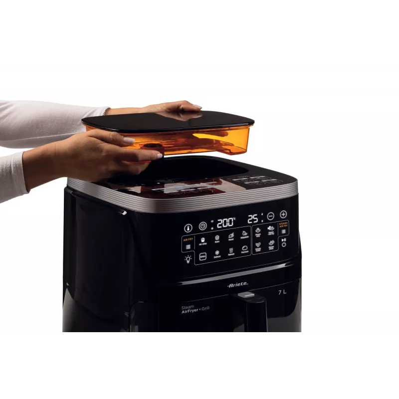Ariete 4636 Air fryer with steam function + Grill, 1700W, Dehydrating function, 10 cooking functions, Transparent basket, Timer, Black
