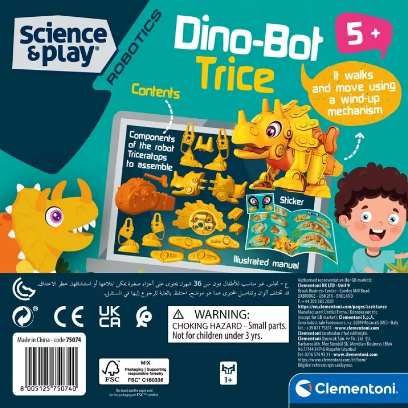 Clementoni Dino Bot Triceratops Junior, Robotic dinosaur, 5 yr(s)