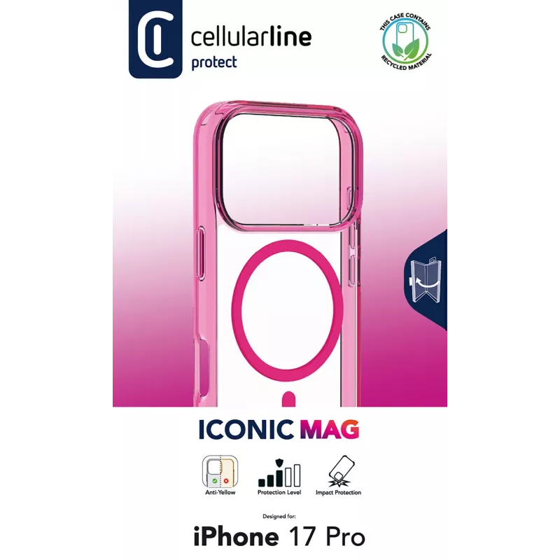 Cellularline Iconic Mag - iPhone 17 Pro Transparent case with colored edges compatible with Magsafe ecosystem